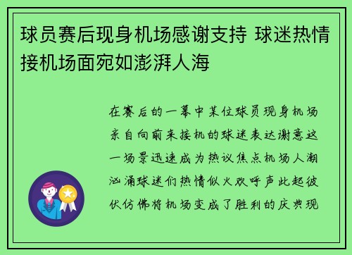 球员赛后现身机场感谢支持 球迷热情接机场面宛如澎湃人海