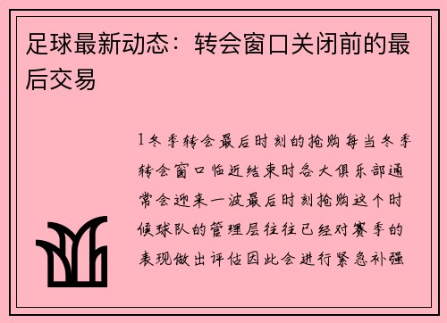 足球最新动态：转会窗口关闭前的最后交易